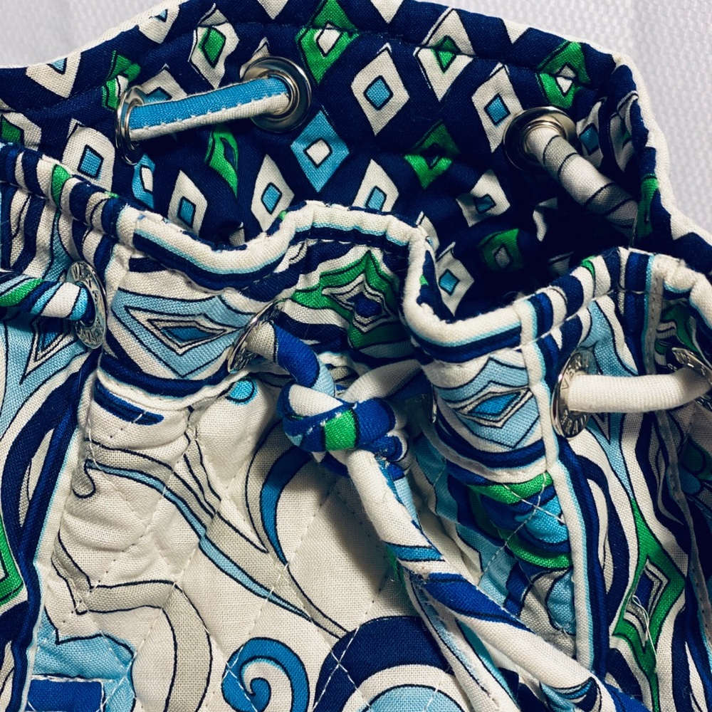 Vera Bradley Drawstring Backpack Blue White Green - Picture 7 of 16